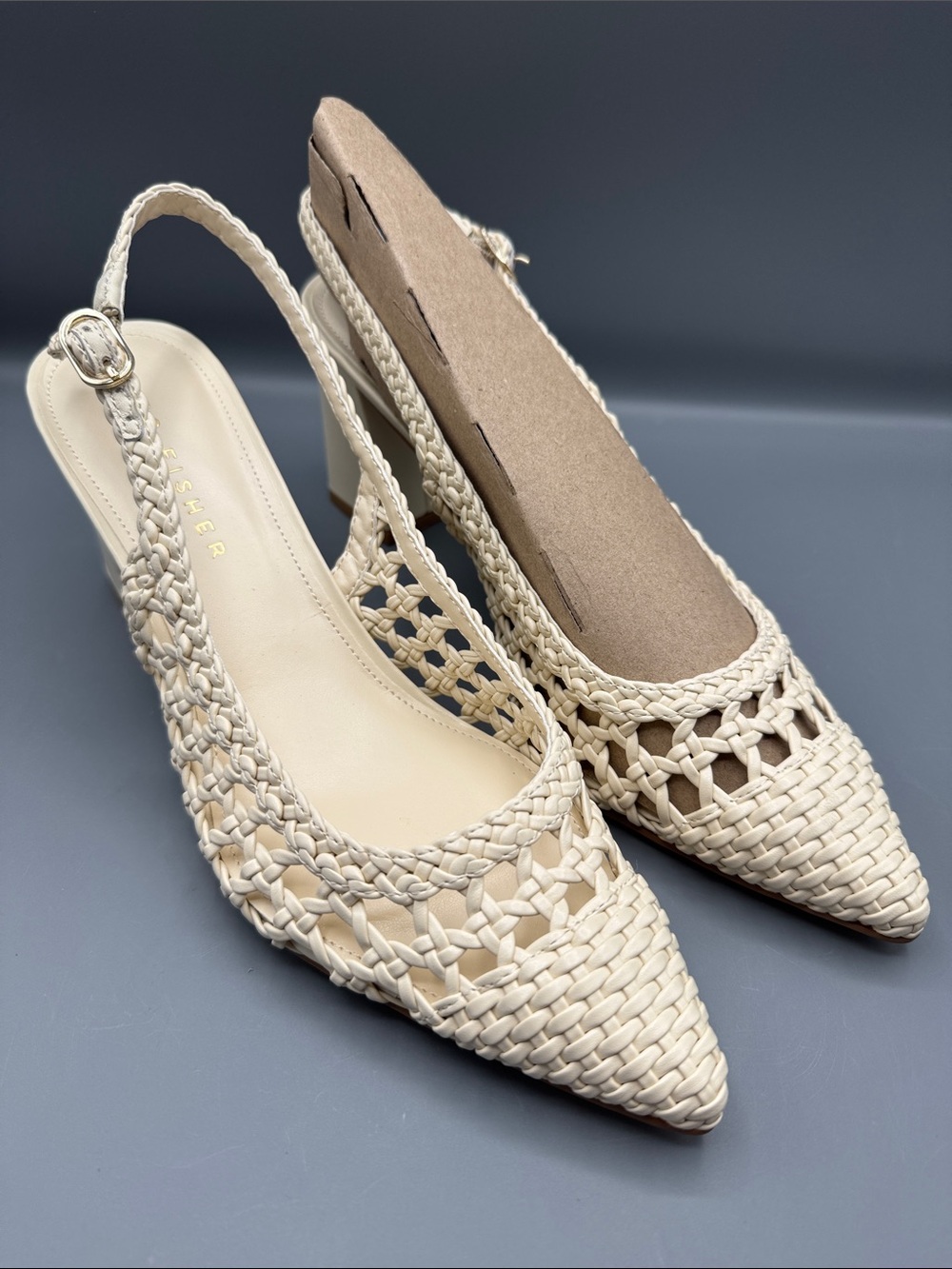 Marc Fisher Woven Pointed-Toe Slingback - Cream